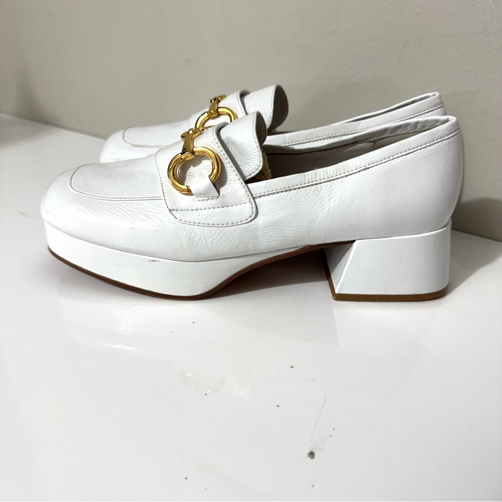 Jeffrey Campbell White Platform Loafers with Gold Accent